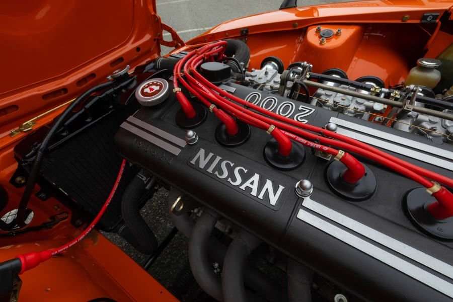 Nissan-branded S20 inline-six cam cover in the 1969 Datsun Fairlady Z432