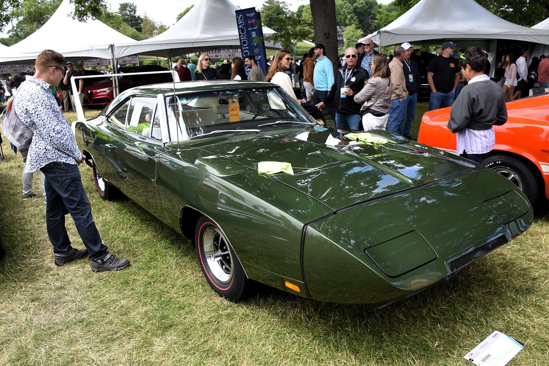 Dark green 1969 Dodge Charger Daytona on display at a car show