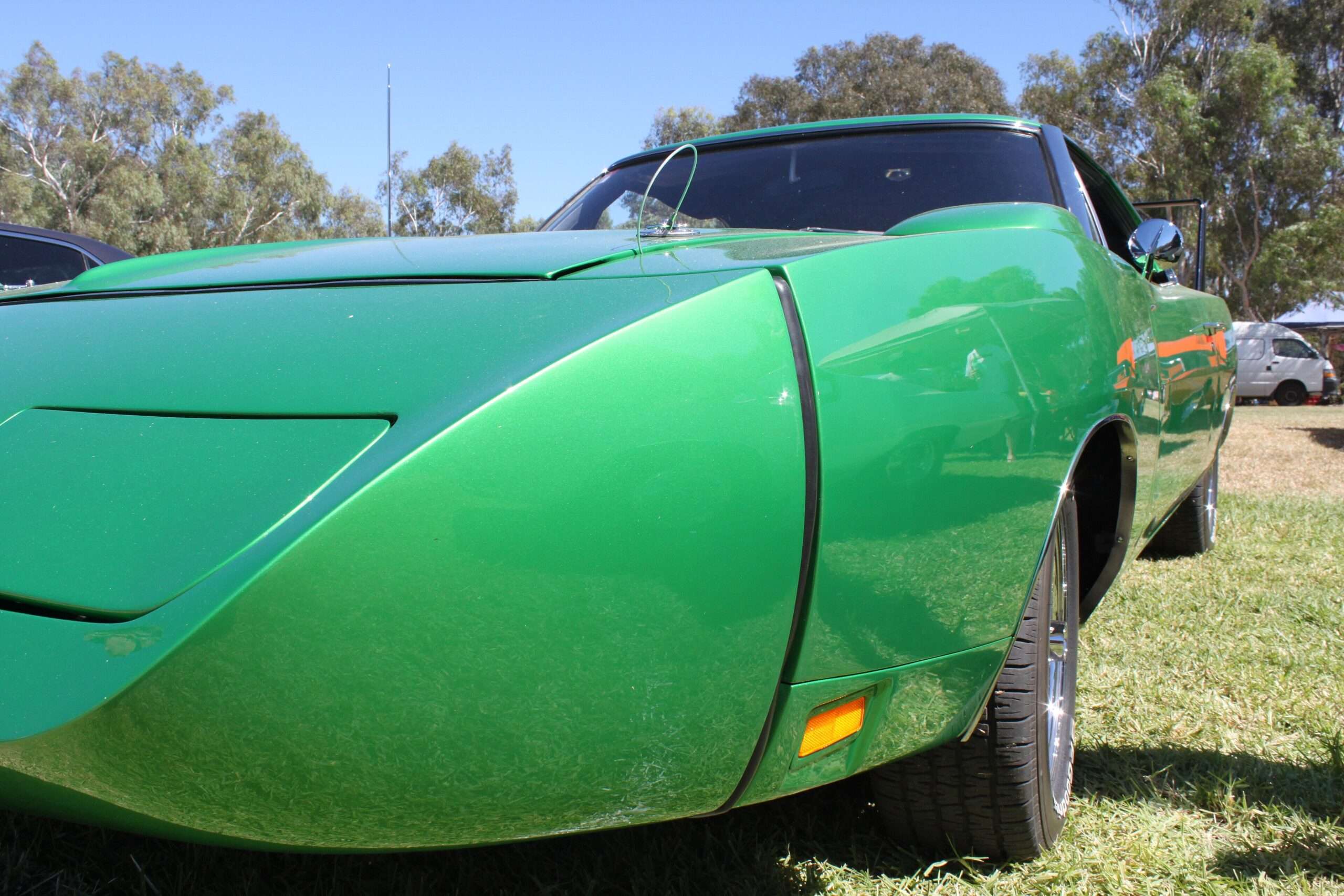 Fender scoop and nose cone junction on a 1969 Dodge Charger Daytona