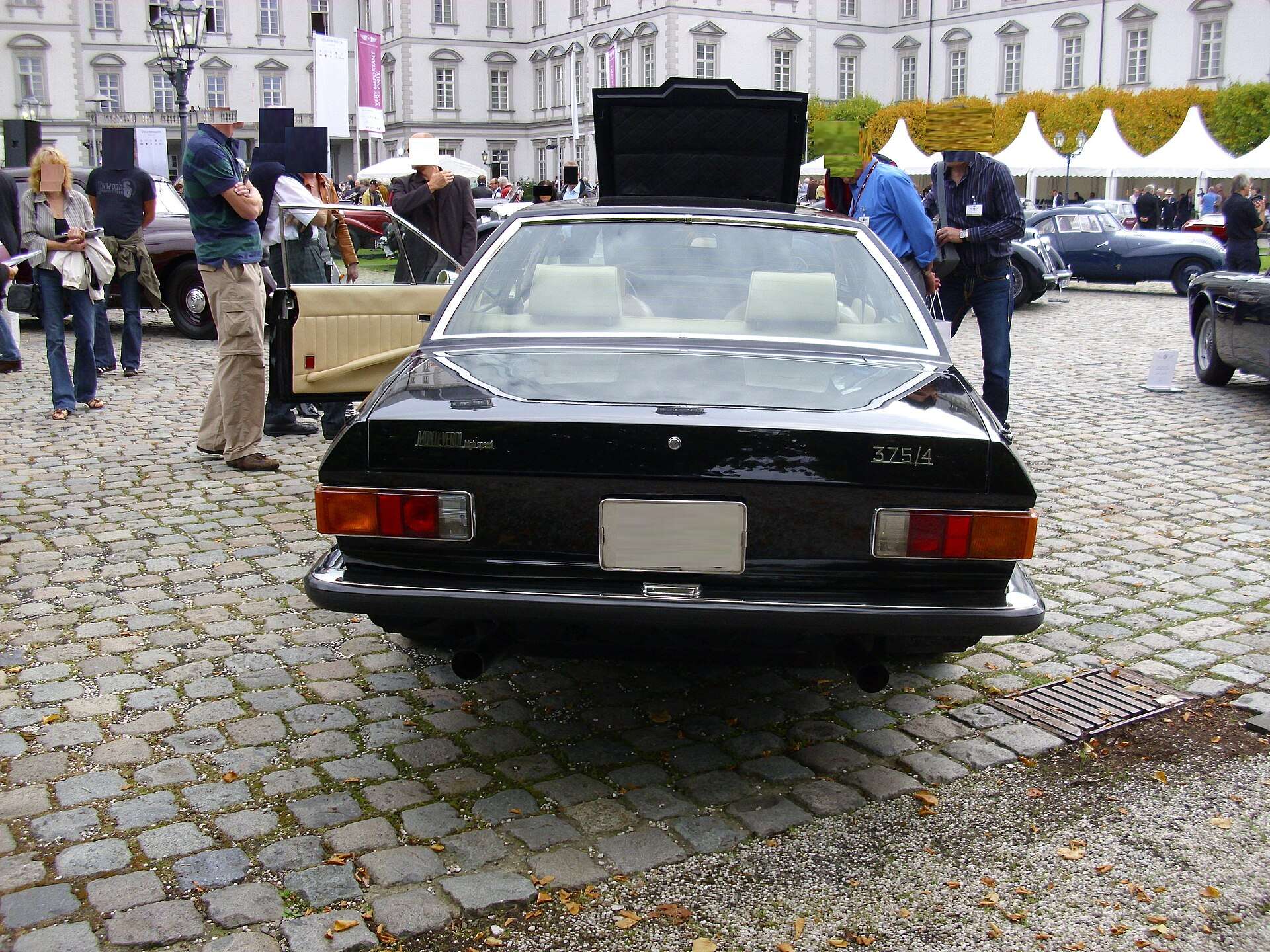 Rear three-quarter view of a 1972 Monteverdi 375/4 four-door limousine showing its Fissore-built body and tail lamps