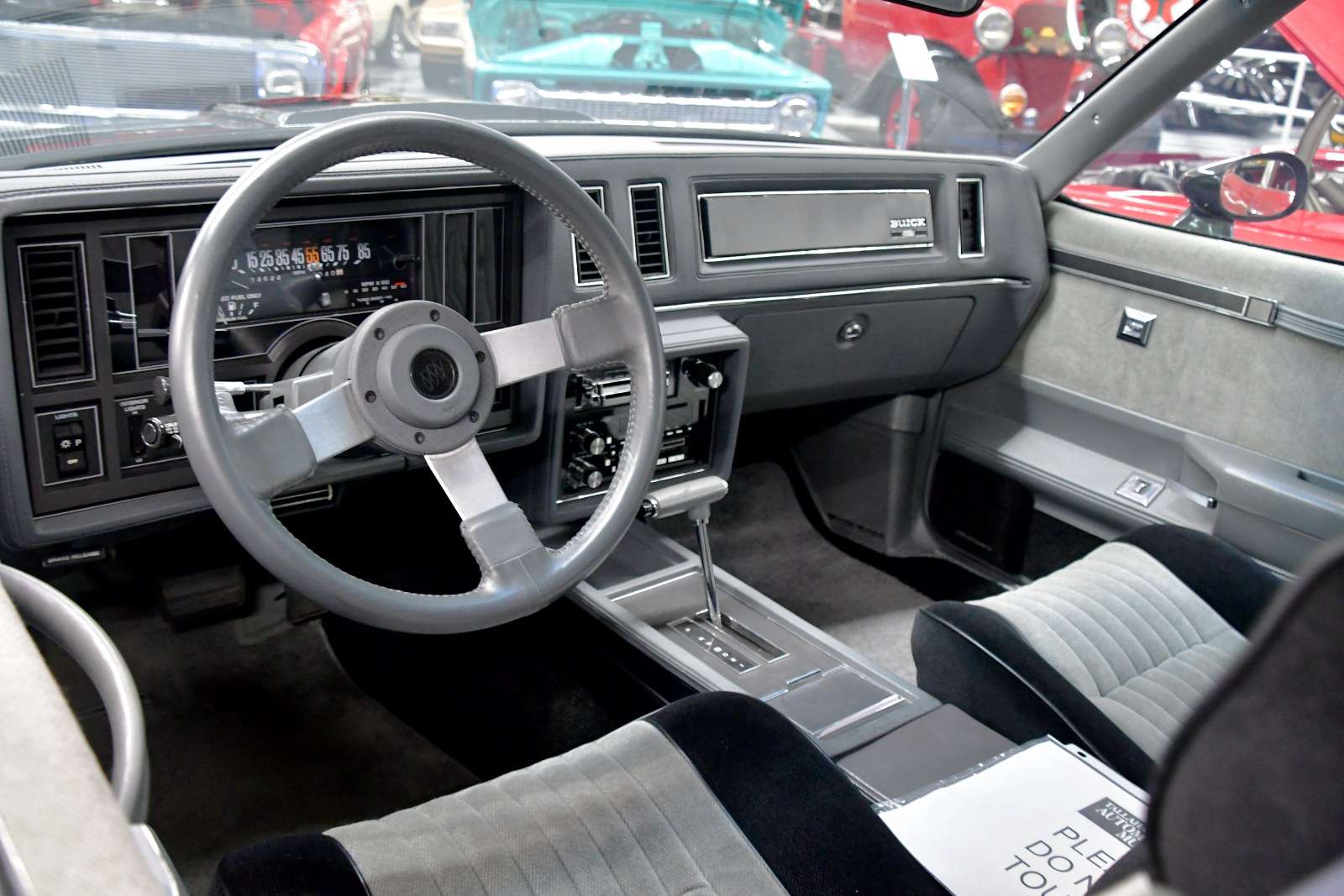 Interior of a 1987 Buick Regal Grand National with dash and gauges