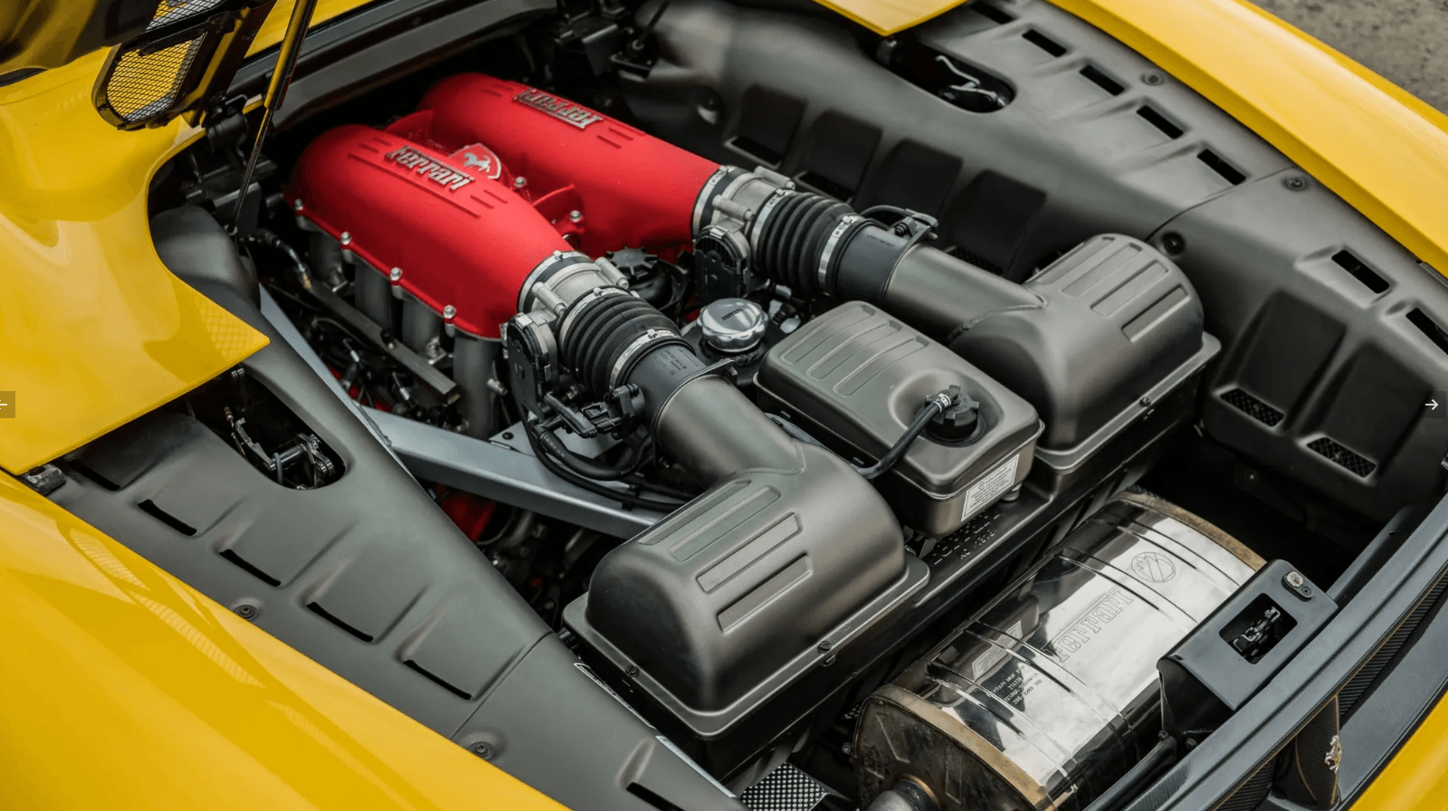 Ferrari 4.3L V8 engine with red cam covers in the F430 Spider