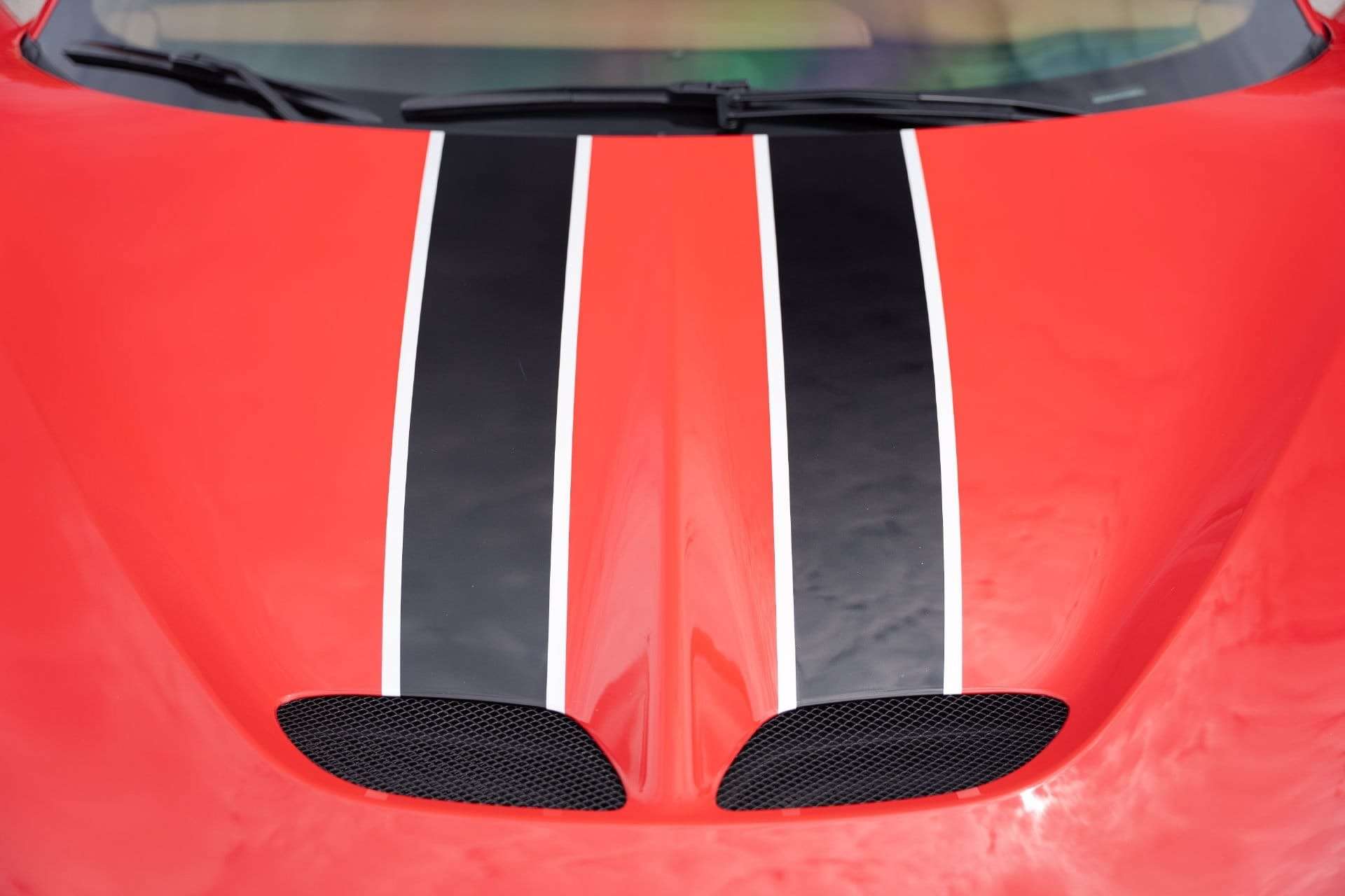 Factory painted stripe across the hood of the 2014 Ferrari 458 Speciale