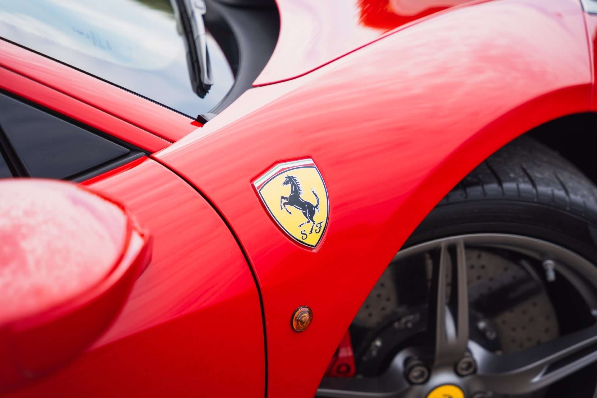 Ferrari shield badge on the fender of the 2014 Ferrari 458 Speciale