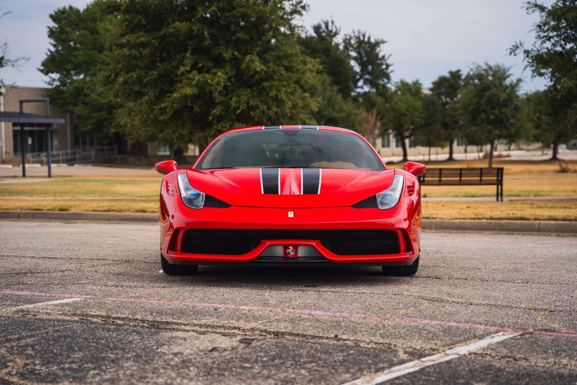 Low front view of the 2014 Ferrari 458 Speciale in Rosso Corsa