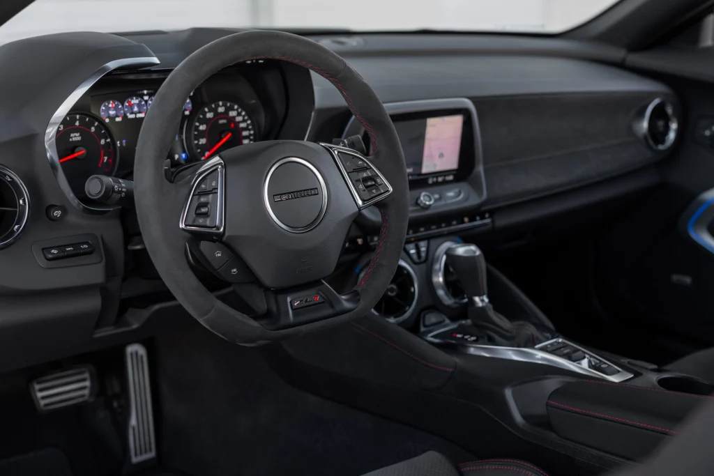 Dashboard and flat-bottom steering wheel of a 2023 Camaro ZL1 1LE
