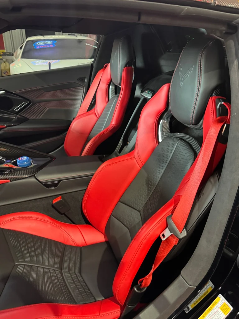 Black and Adrenaline Red competition sport bucket seats in the 2026 Corvette ZR1