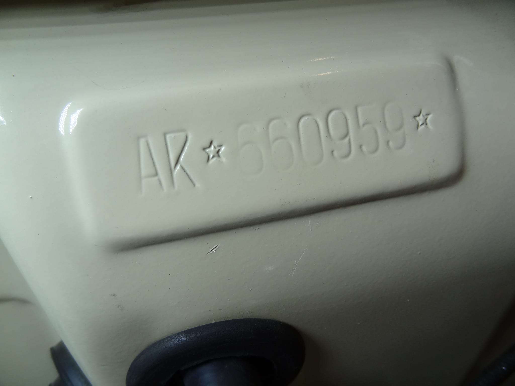 Chassis number AR 660959 stamped into the body panel of a 1966 Alfa Romeo 1600 Spider