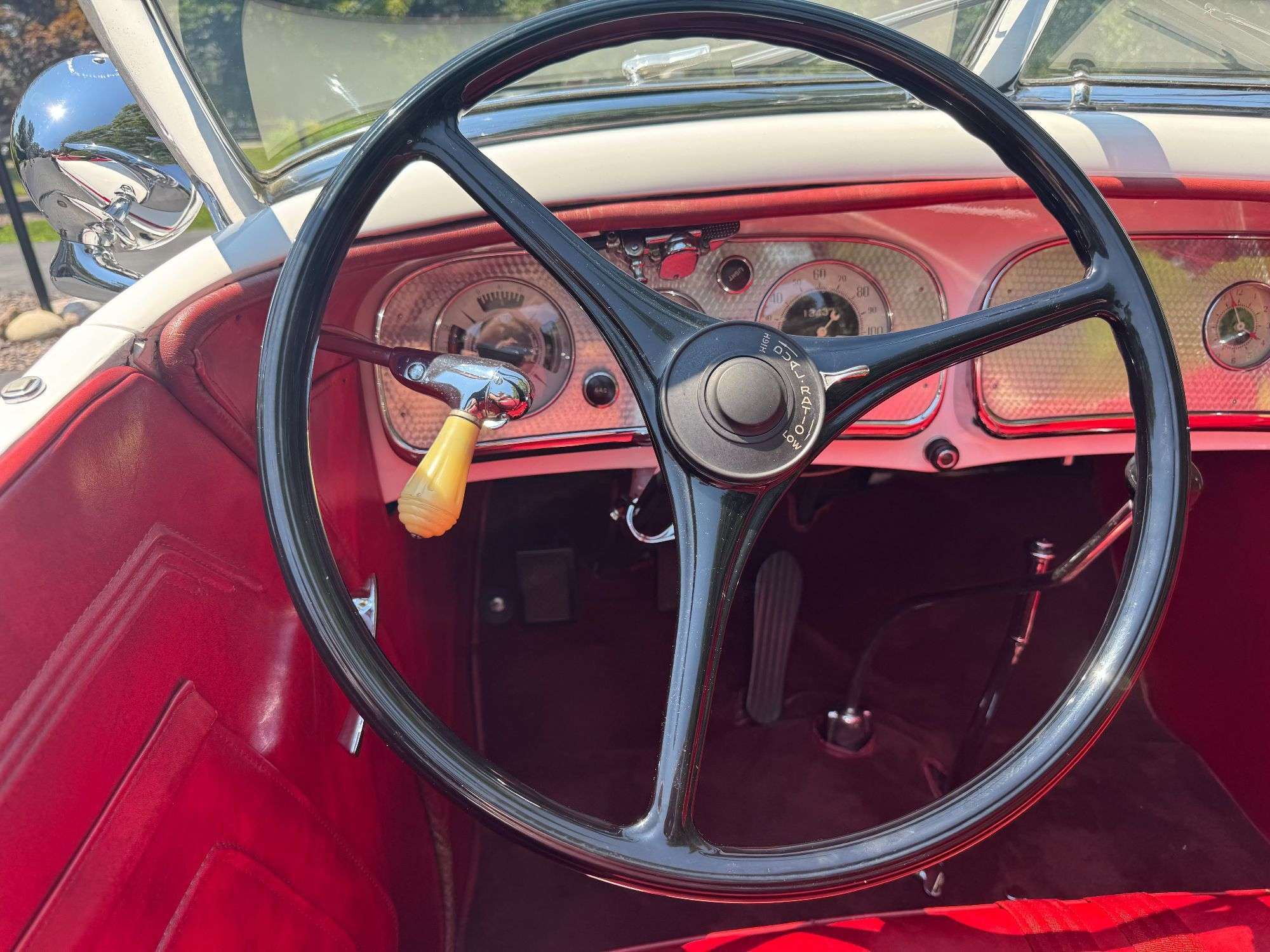 Engine-turned dashboard and steering wheel of the 1936 Auburn 852 Speedster
