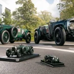 Bentley’s Blower Now Exists in Four Scales, and That Says Something About Collectors Original Bentley Blower Team Car No. 2 and a second full-size Blower with two scale models of the car in the foreground at Bentley in Crewe