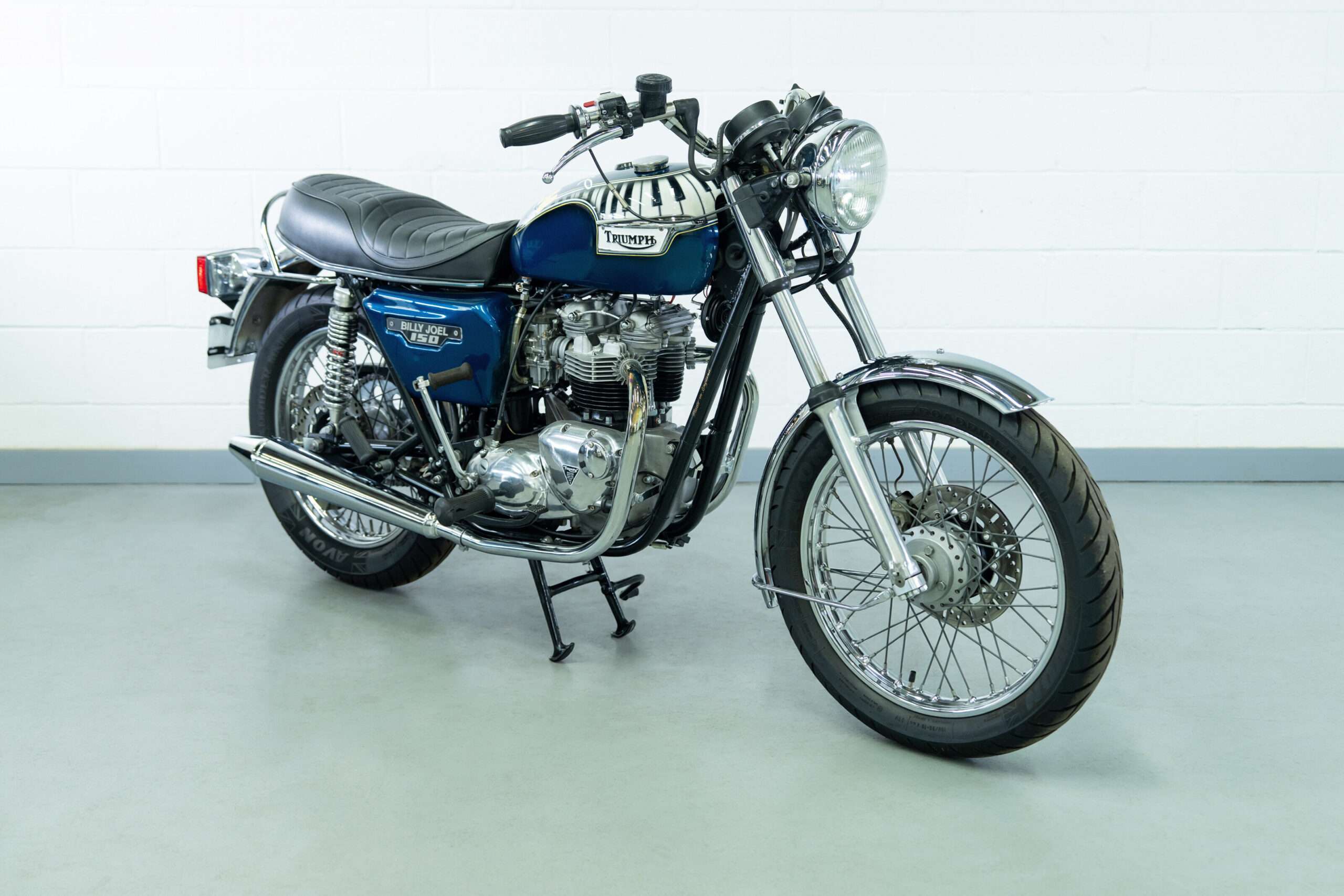 1978 Triumph Bonneville T140 Madison Square Garden custom with piano-themed paintwork from the Billy Joel Motorcycle Collection