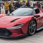 Red Ferrari Daytona SP3 Icona-series hypercar, front three-quarter view