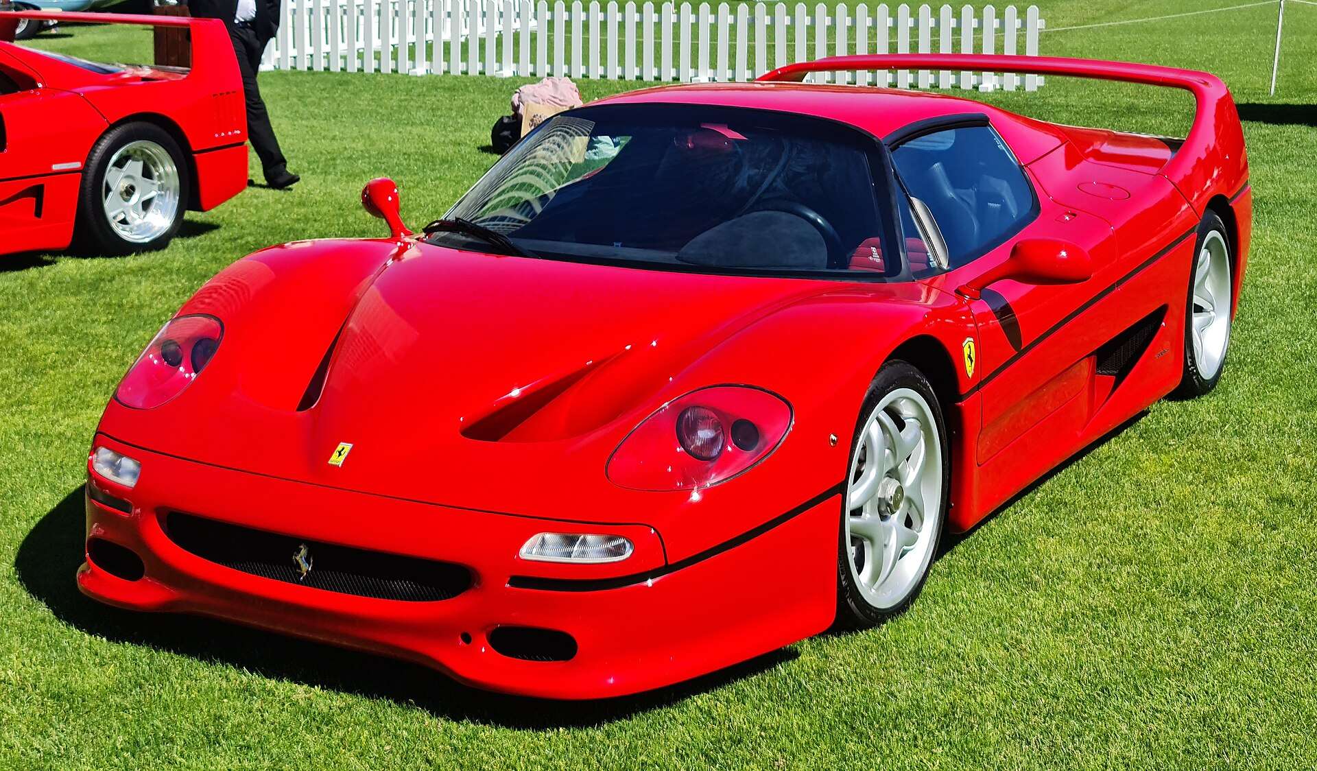 Ferrari F50 open-top supercar seen from the front three-quarter