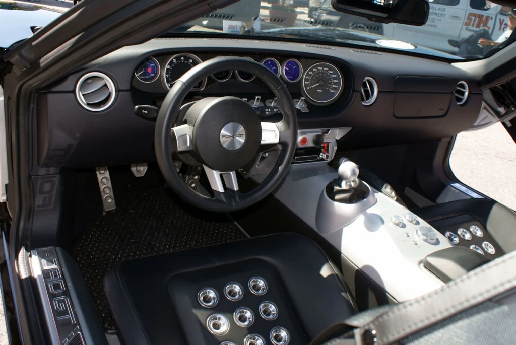 Cockpit with six-speed gated shifter, aluminum center stack and gauges