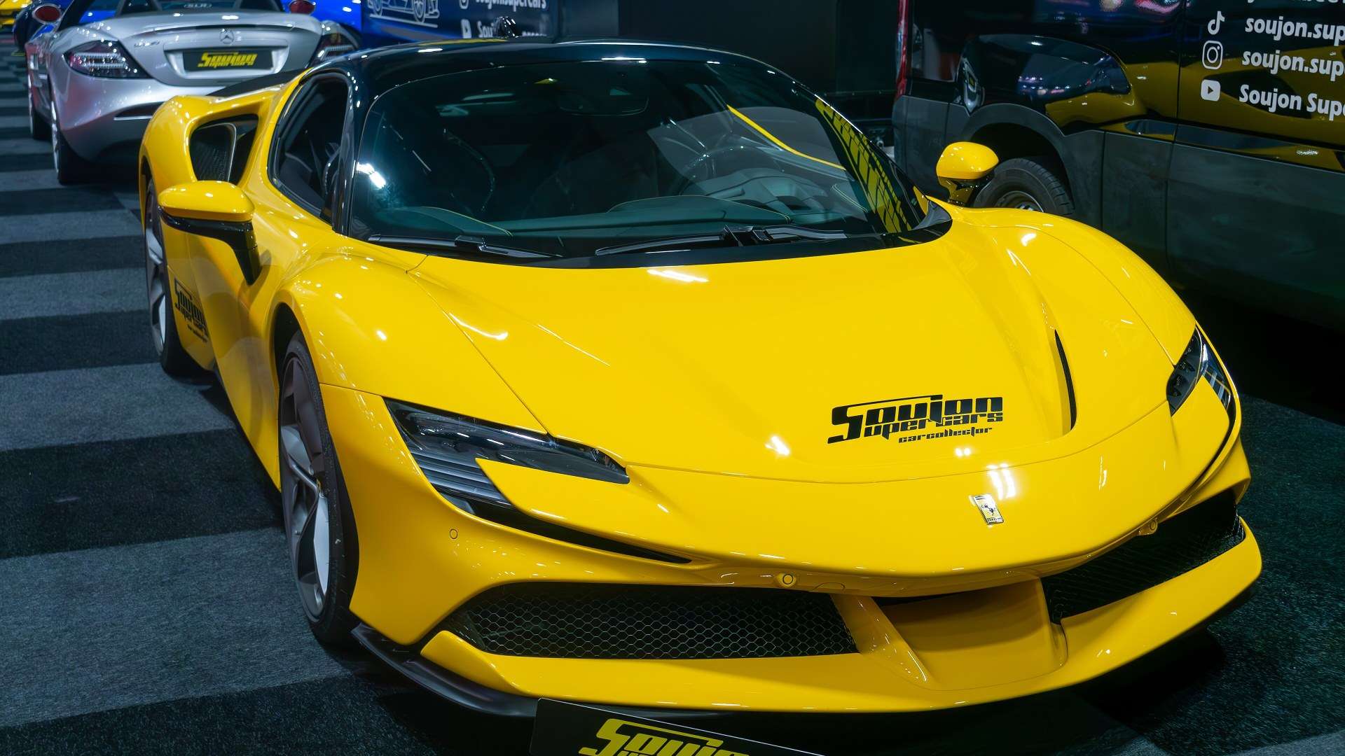 A Ferrari SF90 Stradale plug-in hybrid supercar at the Brussels Autosalon