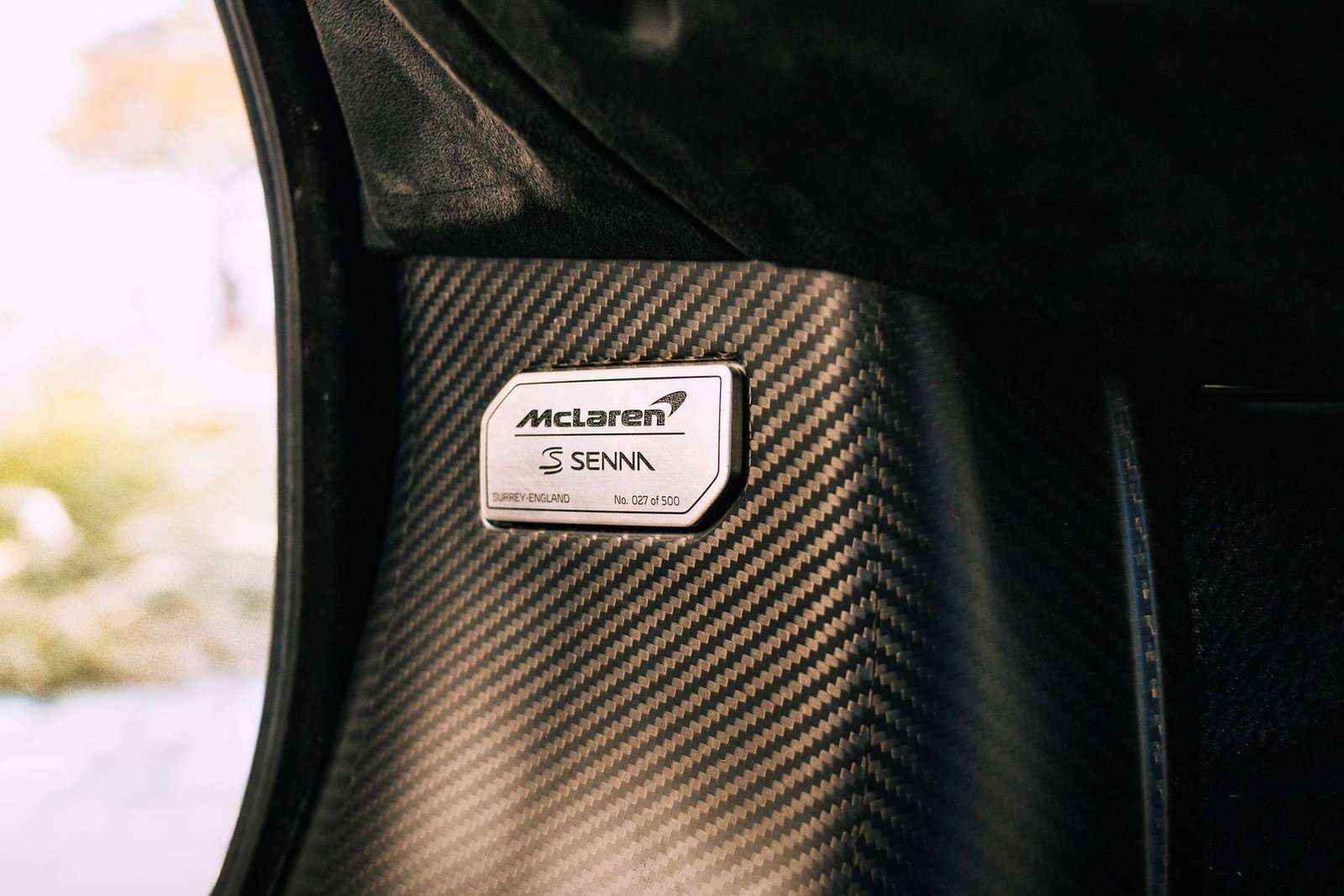 McLaren Senna build plaque reading No. 027 of 500