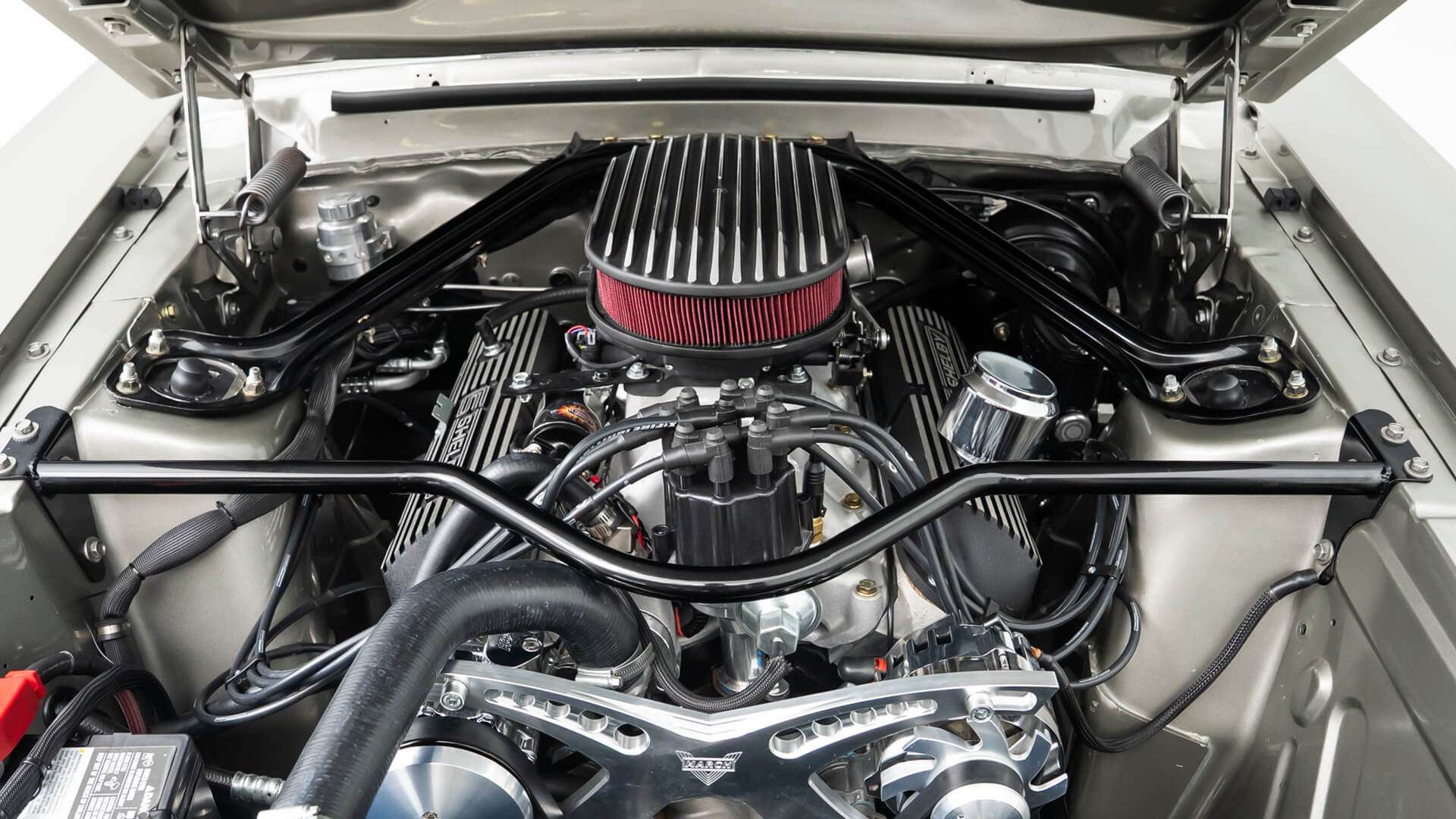 Blueprint 427 stroker V-8 under the hood of the 1968 Mustang restomod