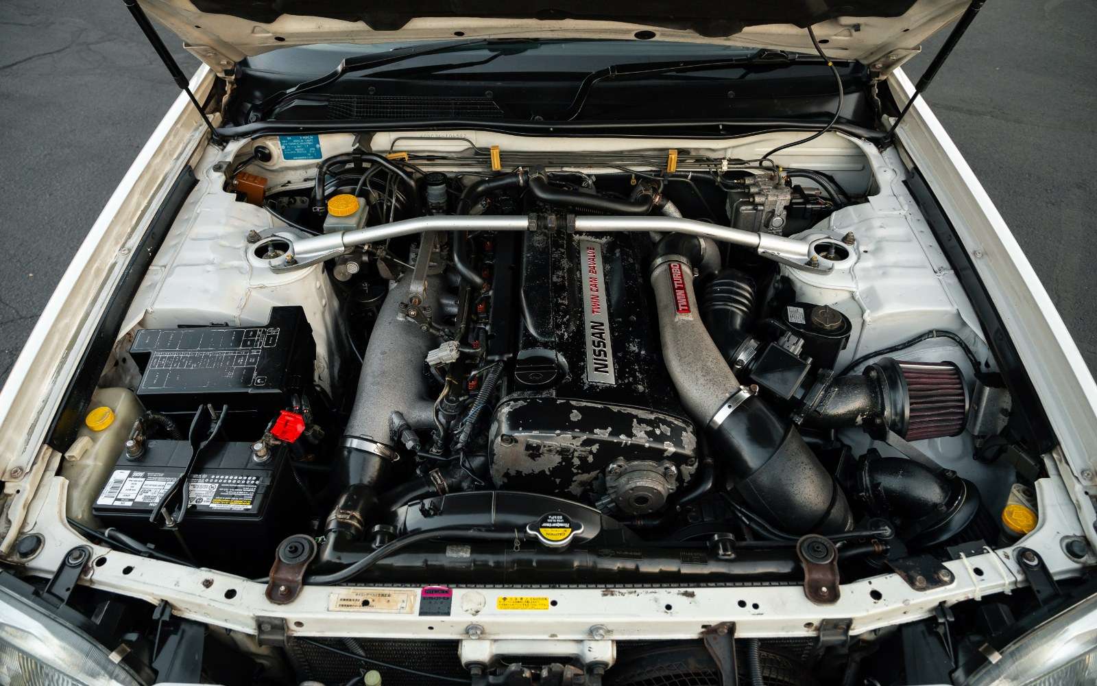 RB26DETT twin-turbo inline-six engine bay of a 1998 Nissan Stagea 260RS Autech Version