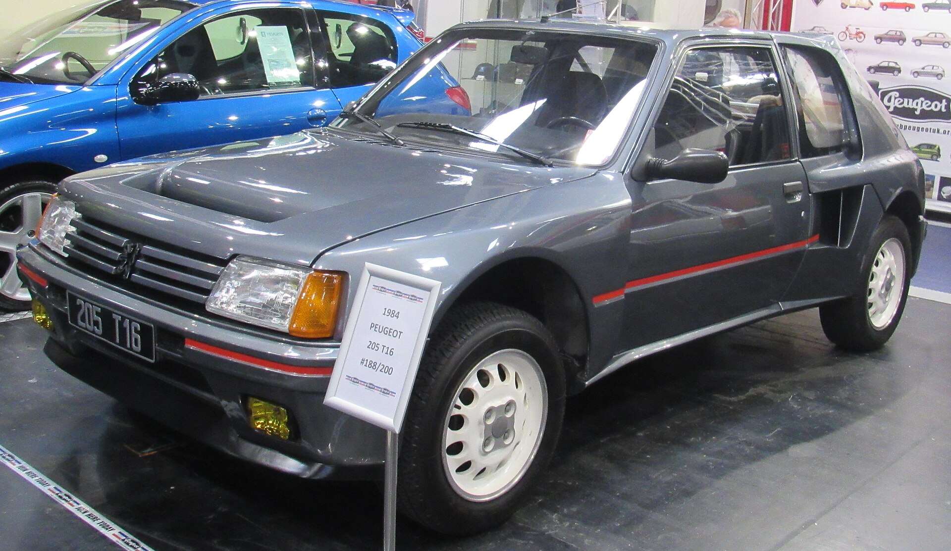 1984 Peugeot 205 T16 road car, the homologation version of the Group B rally car, on display at the NEC Classic Motor Show