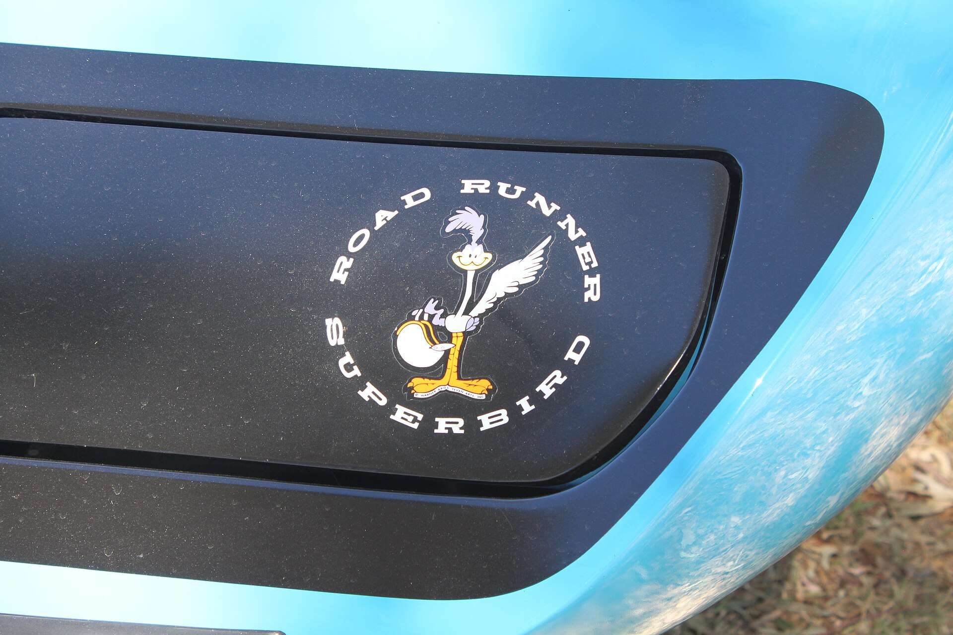 Road Runner Superbird badge on the nosecone of a 1970 Plymouth Superbird